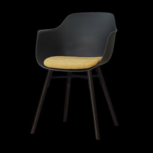 Nena-Liz eetkamerstoel zwart met warm oker zitkussen - zwart houten onderstel