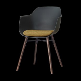 Nena-Liz eetkamerstoel zwart met mosgroen zitkussen - walnoot houten onderstel