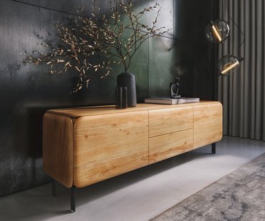 DELIFE TV-meubel Shavani 175 cm acacia natuur 2 deuren 2 lades L-poot metaal zwart