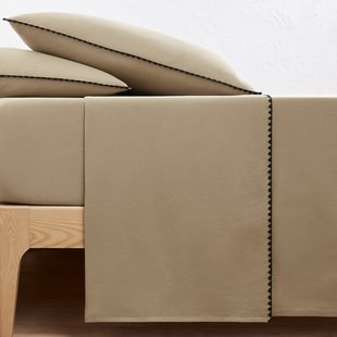 Effen plat laken in gewassen katoen, geborduurd, Merida