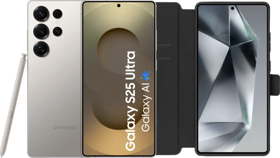 Samsung Galaxy S25 Ultra 256GB Grijs 5G + BlueBuilt Book Case Zwart