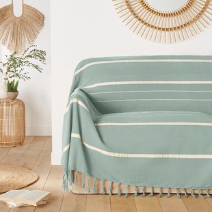 Gestreerpte plaid in katoen met franjes, Nedo