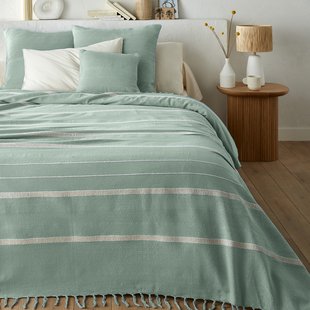 Gestreepte beddensprei in katoen met franjes, Nedo