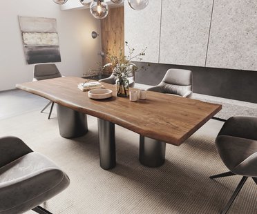 DELIFE Eetkamertafel Edge 260x100 XL acacia bruin Troa roestvrij staal grafiet Live-Edge