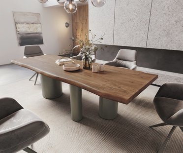 DELIFE Eetkamertafel Edge 260x100 XL acacia bruin Troa metaal effectafwerking titaan Live-Edge