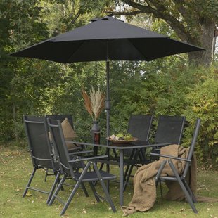 Nohr Outdoor Diningset 'Rosemary' Met parasol, kleur Zwart