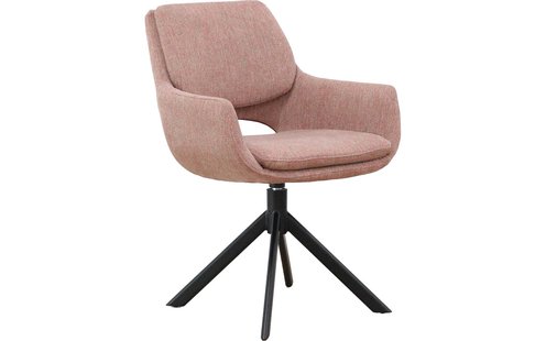 Goossens Eetkamerstoel Daisy roze stof graden draaibaar met return functie met armleuning, modern design