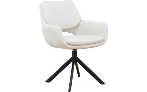 Goossens Eetkamerstoel Daisy beige stof graden draaibaar met return functie met armleuning, modern design