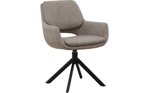 Goossens Eetkamerstoel Daisy bruin stof graden draaibaar met return functie met armleuning, modern design