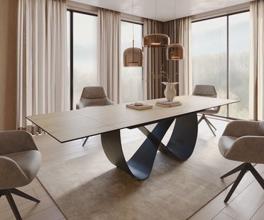 DELIFE Eetkamertafel Edge 200-300x100 cm Keramiek Laminam® Sabbia eikenkleurig Infinity Metaal Zwart uitschuifbaar