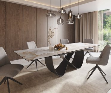 DELIFE Eetkamertafel Edge 200-300x100 cm Keramiek Minas Melange Wit-Beige Infinity Metaal Zwart uitschuifbaar