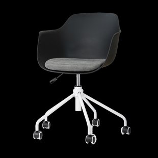 Nout-Liz eetkamerstoel zwart met zeegrijs zitkussen - wit onderstel