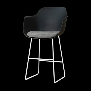 Nino-Liz barkruk zwart met zeegrijs zitkussen - wit onderstel - 75 cm