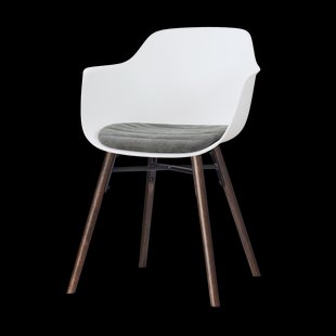 Nena-Liz eetkamerstoel wit met zeegrijs zitkussen - walnoot houten onderstel