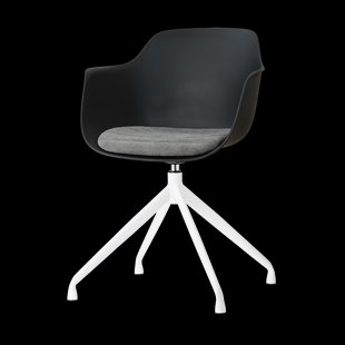 Nola-Liz draaibare eetkamerstoel zwart met zeegrijs zitkussen - wit onderstel