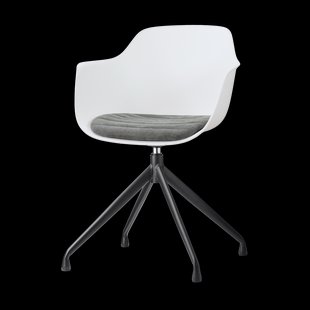 Nola-Liz draaibare eetkamerstoel wit met zeegrijs zitkussen - zwart onderstel