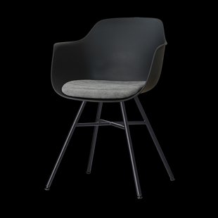 Noa-Liz eetkamerstoel zwart met zeegrijs zitkussen - zwart onderstel