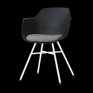Noa-Liz eetkamerstoel zwart met zeegrijs zitkussen - wit onderstel
