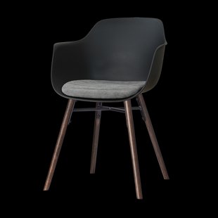 Nena-Liz eetkamerstoel zwart met zeegrijs zitkussen - walnoot houten onderstel