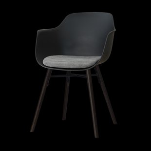 Nena-Liz eetkamerstoel zwart met zeegrijs zitkussen - zwart houten onderstel