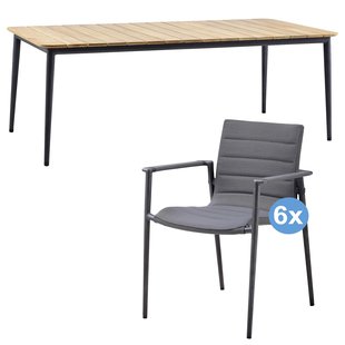 Cane-Line Core Tuinset 210x100 Tuintafel Lava Grey + 6 Core Tuinstoelen Met Armleuning