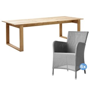 Cane-Line Endless Tuinset 240x100 Tuintafel + 6 Hampsted Tuinstoelen Light Grey