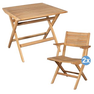 Cane-Line Flip Tuinset 80x80 Tuintafel + 2 Flip Tuinstoelen Met Arm