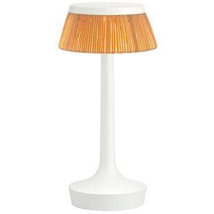 Flos Bon Jour Unplugged Tafellamp LED Oplaadbaar Wit Kap Rattan