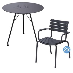Houe ReClips Tuinset Circum Tuintafel Zwart + 2 ReClips Tuinstoelen Met Armleuning Grijs