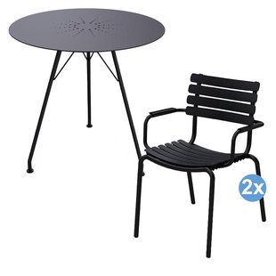 Houe ReClips Tuinset Circum Tuintafel Zwart + 2 ReClips Tuinstoelen Met Armleuning Zwart