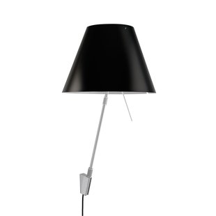 Luceplan Costanza Wandlamp Telescopisch Met Dimmer Aluminium Body Kap Zwart