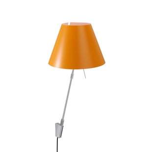 Luceplan Costanza Wandlamp Telescopisch Met Dimmer Aluminium Body Kap Oranje