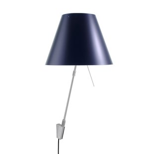 Luceplan Costanza Wandlamp Telescopisch Met Dimmer Aluminium Body Kap Blauw