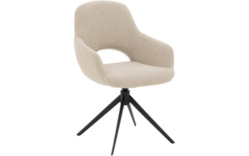 Goossens Stoel Bonna beige stof graden draaibaar met returnfunctie met armleuning, modern design