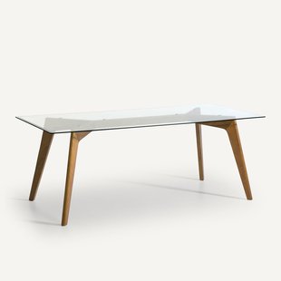 Rechthoekige tafel van glas en massief notenhout, Kristal