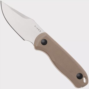 Kizer Vanguard Drop Bear Fix 1092A2 Clippoint Satin AEB-L, Tan G10, vaststaand mes, Azo design
