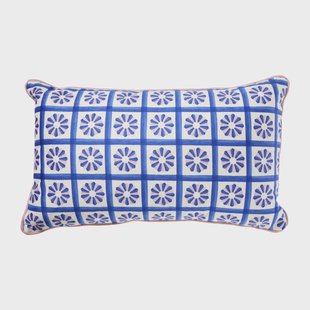 Kussen bloem - blauw/roze - 30x50cm