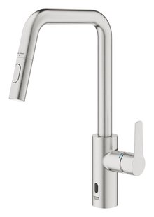 Keukenmengkraan GROHE Start E U-Uitloop, Uittrekbare Dual Spray, Supersteel