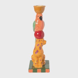 Kandelaar luipaard en vogel - multikleur - 25.8 cm