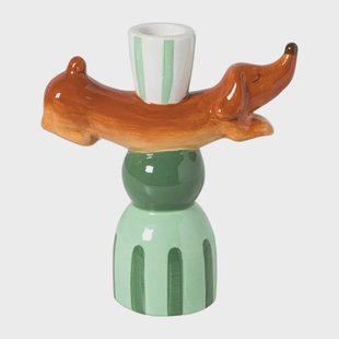 Kandelaar teckel - groen/bruin - 11.4x15x5.6 cm