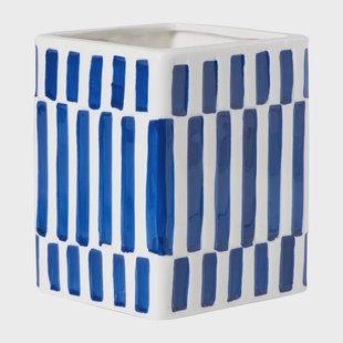 Vaas ruit - blauw/wit - 12.5x10x10 cm