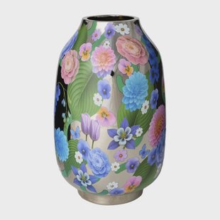 Vaas bloemen zilverkleurig - multikleur - ø19x31 cm