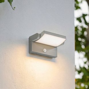 Lindby LED buiten wandlamp Sherin, grijs, zwenkbaar, sensor