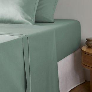 Effen plat laken in katoensatijn, Opale