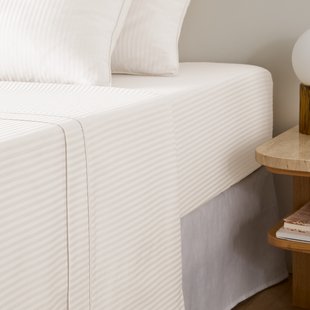 Effen plat laken in katoensatijn, Opale gestreept