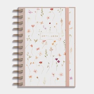 Agenda Spiraal Medium D1 25/26 Aquarel Bloemetjes