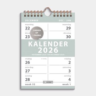 Spiraalkalender 2-weeks 2026 A5 Grijsgroen