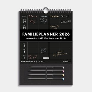 Familieplanner Markers 2026 A4 Zwart
