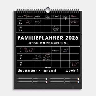 Familieplanner Markers 2026 A3+ Zwart
