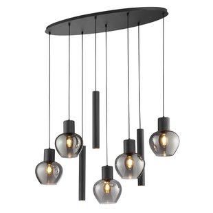 Brilliant Hanglamp Ligari - Zwart - Rookglas - 5xe27 - 3xgu10